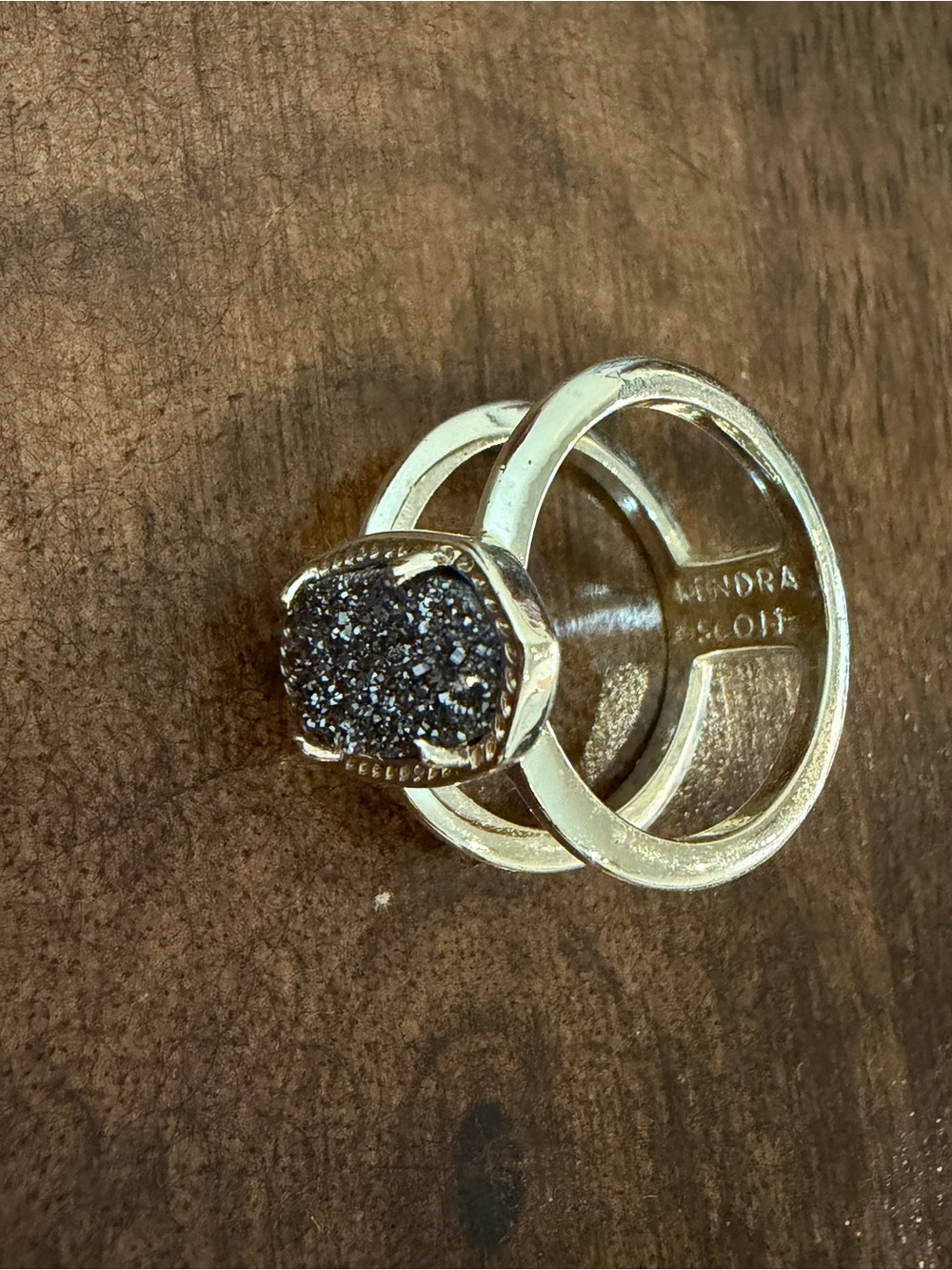 Kendra Scott Silver Double-Band Ring with Black Druzy